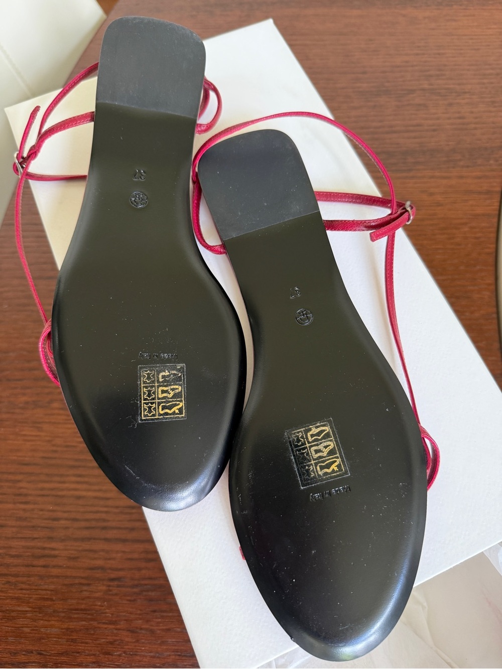 The Row Bare Minimal Strappy Sandals in Ruby Red - Picture 4 of 5